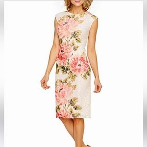 Floral Sheath Dress in Pink and Cream